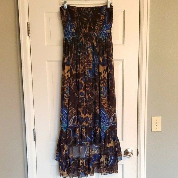 Fun & Flirt Blue Maxi Trumpet Skirt with Ruffled High-Low Design for Resort Wear - Picture 1 of 7